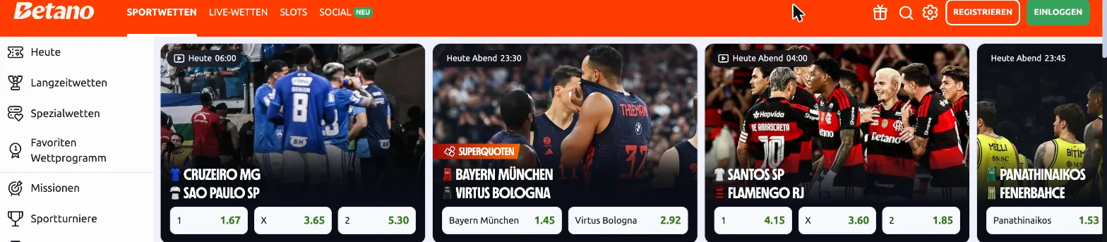 Screenshot der Website von Betano