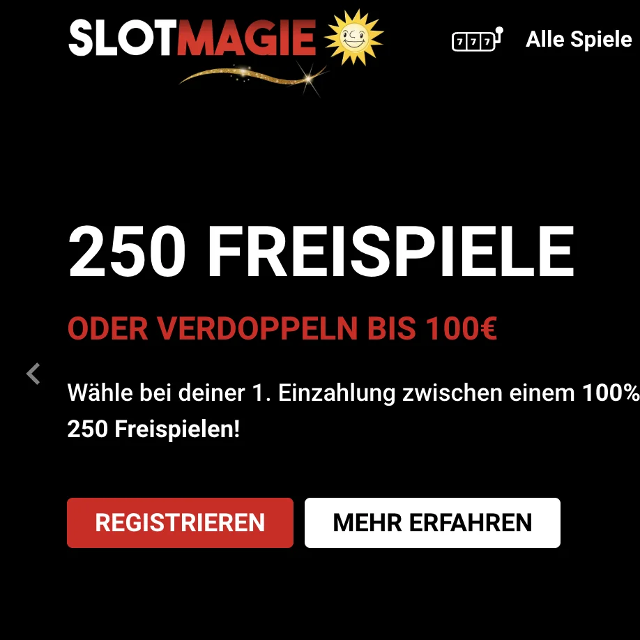 Screenshot der Website von SlotMagie