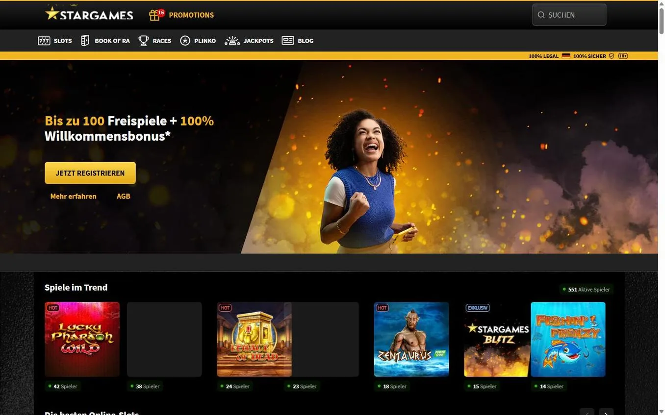 Screenshot der Website von StarGames