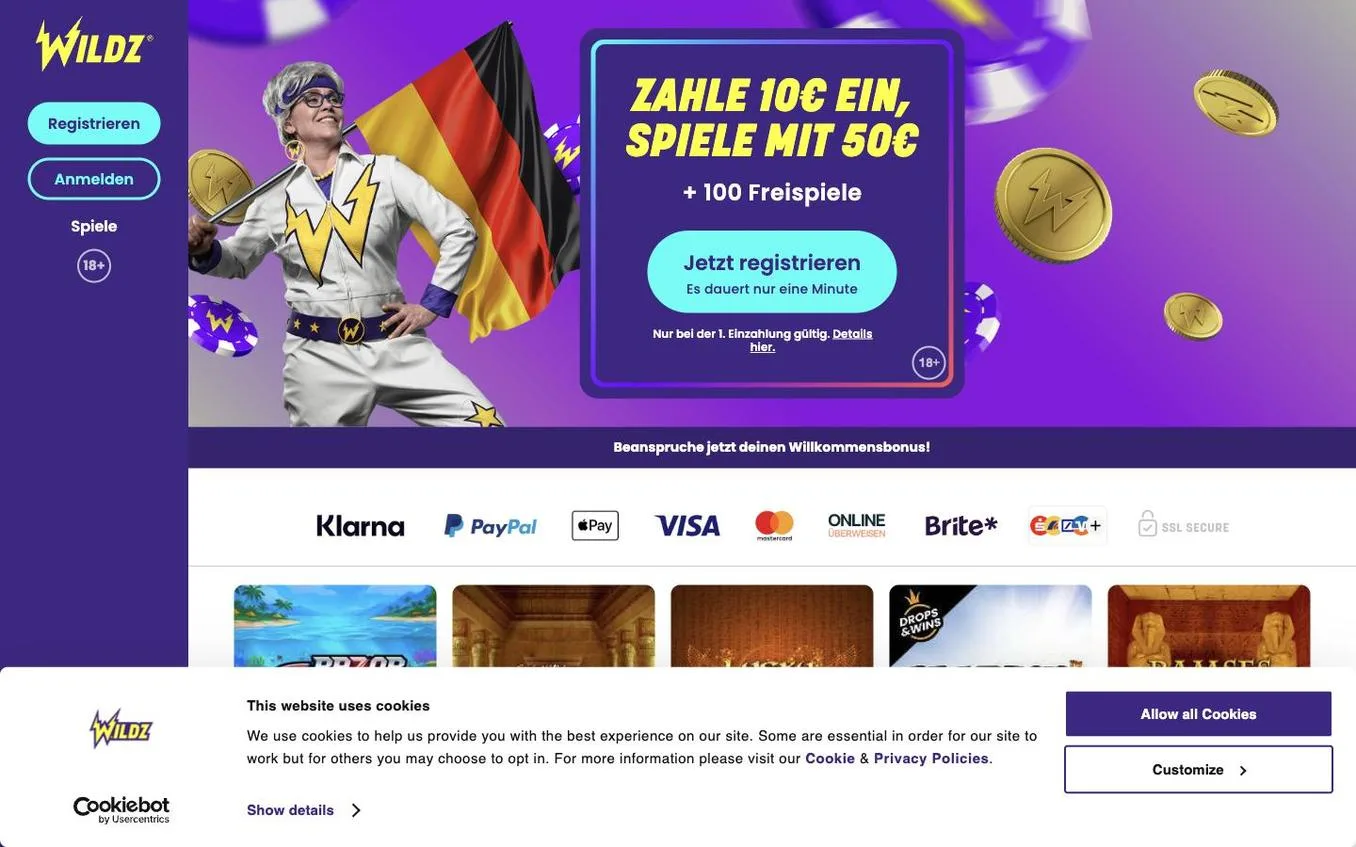 Screenshot der Website von Wildz