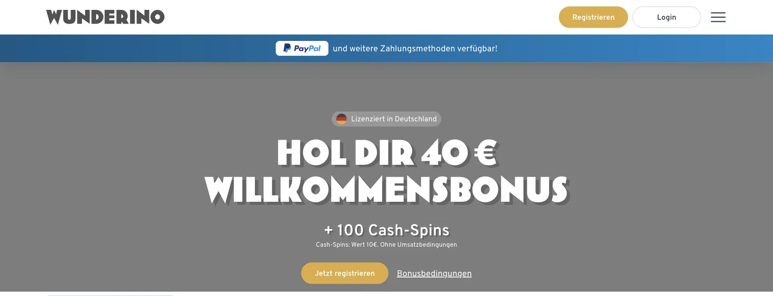 Screenshot der Website von Wunderino